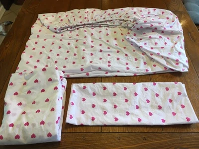 Pottery Barn 3 piece sheet set twin size pink hearts on white - Image 1 of 3