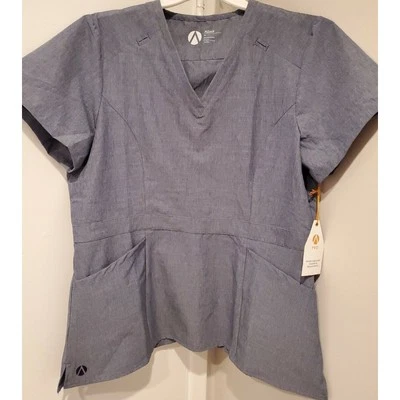 New Adar Ladies Scrub Top- Tailored Fit V-Neck Scrub size XL blue pro collection - Image 1 of 4
