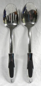 2 Edelstahl Kitchen Serving Spoons, Solid & Slotted, Stainless Steel, Grip Handl - Picture 1 of 8
