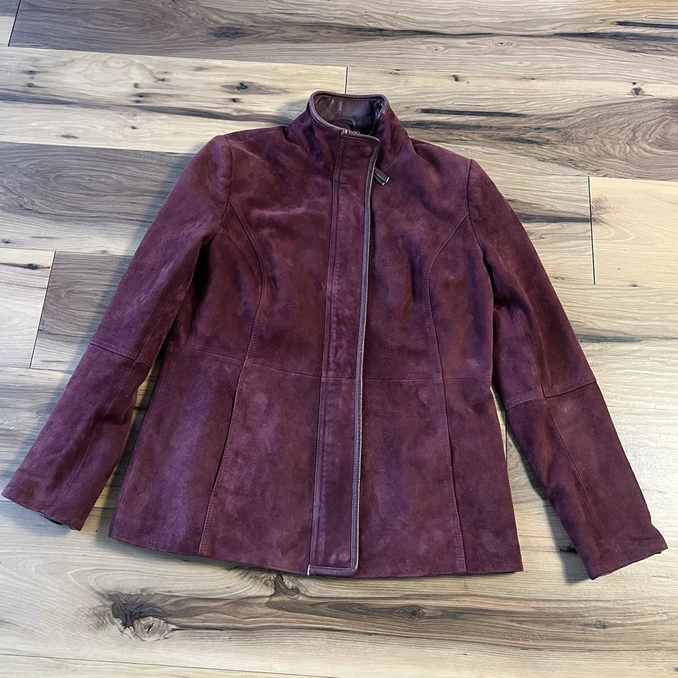 Investments Suede Leather Burgundy Full Zip Jacket Women’s Size S Old Money Vtg - Image 1 of 4