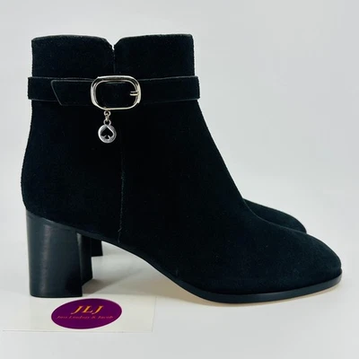 Женские черные замшевые ботильоны Kate Spade модель Blaire на блочном каблуке на молнии на лодыжке размер 6B - Изображение 1 из 4
