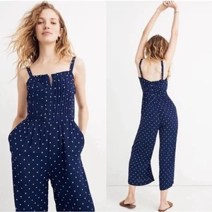 Madewell blue and white polka dot jumpsuit size medium sleeveless flowy - Picture 1 of 5