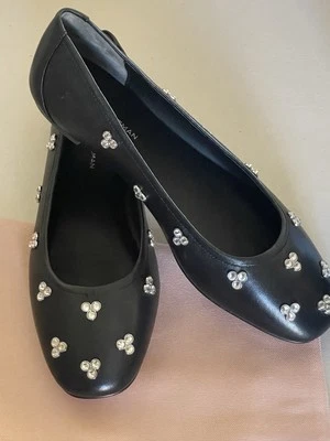 STUART WEITZMAN TAMMY CUERO BALLET PLANO EN NEGRO/ADORNOS DE CRISTAL 8B Foto 1 de 4
