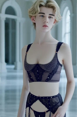 Sissy Crossdresser Dessous Set Hebe-Bustier String Strapsgürtel Spitze Samt 80B - Bild 1 von 4