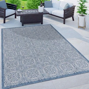 Rugshop Out Door Rugs Transitional Floral Circles Indoor Outdoor Carpet Blue 5x7 - Picture 1 of 11