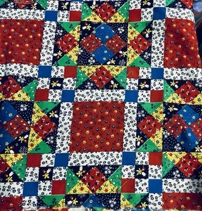 VTG MINI Cheater Patchwork DITZY Florals 1/2" -2" Squares 16 ½ x 9 ½" Remnant - Picture 1 of 5