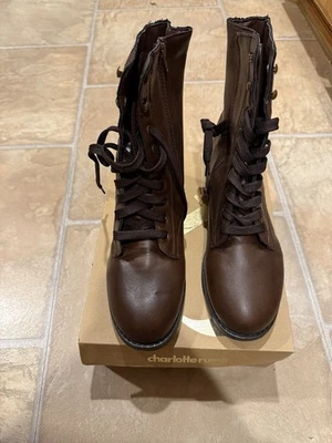 Botas de combate Charlotte Russe para mujer - Talla 10 - Marrón PU - Estilo LEIGH BR - NUEVAS Foto 1 de 4