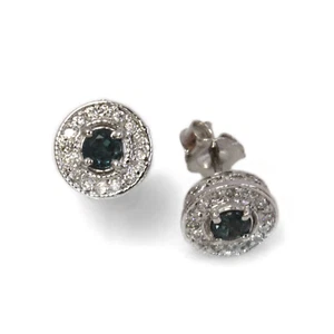 0.5 ctw Natural Real Alexandrite Diamond Solid 14k White Gold Halo Stud Earrings - Picture 1 of 7