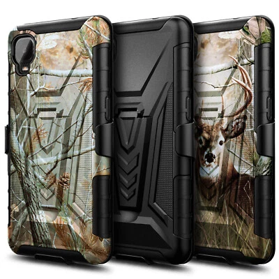 For Alcatel TCL A30 Case Holster Clip Stand Phone Cover w/ Tempered Glass - Image 1 of 4