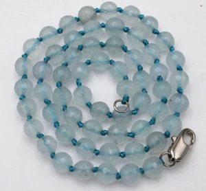 Faceted 6mm Light Blue Aquamarine Round Gemstone Beads Necklace 18'' - Picture 1 of 4