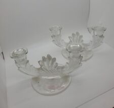 2 Double Vintage Fostoria Glass Co, Navare Double Candle Holder Etched 