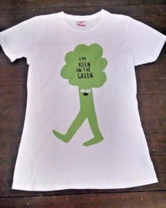 I'm Keen on the Green Womens T-shirt XL Palmer Cash White Broccoli Eco-Friendly - Picture 1 of 3