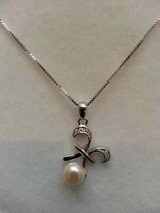 Horoscope Pisces Pendant White Freshwater Pearl 925 Sterling Silver Necklace - Picture 1 of 3