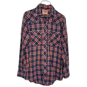 Camicia Lee Pearl Snap Western Rodeo Coda Extra Lunga Flanella Taglia M Vintage USA - Foto 1 di 10