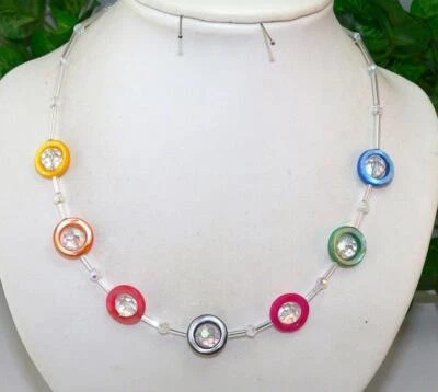 Kette Halskette Perlmutt Donut mehrfarbig bunt  multicolor klar AB 131. - Bild 1 von 3