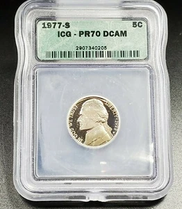 1977 S Jefferson Nickel Coin Vintage ICG PR70 DCAM Deep Cameo Gem Cameo Proof - Picture 1 of 3