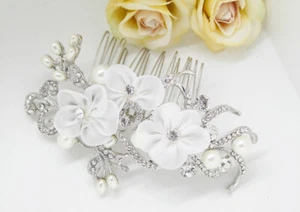 Vintage hair comb bridal wedding crystal rhinestone with lace flowers ha30530 - Picture 1 of 3