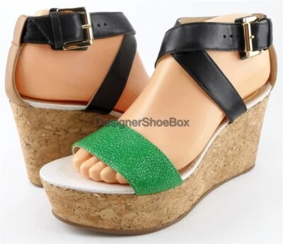 $258 JUICY COUTURE FORREST Malachite Caramel Black Designer Platform Wedges 6.5 - Image 1 of 4