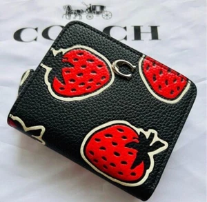 COACH Bi-fold Wallet in Strawberry Print Black CT908 Outlet New Japan - Picture 1 of 14