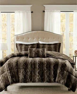 Madison Park Zuri Faux Fur Reversible 4-Pc Comforter Set FULL / QUEEN Chocolate	 - Image 1 of 4
