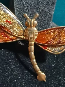 Broche prendedor libélula vintage tono dorado esmalte grande insecto brillo RARO retro - Imagen 1 de 17