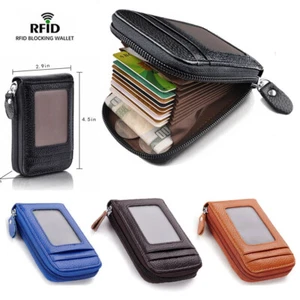 Men Wallet Credit Card Holder Genuine Leather RFID Blocking Zipper Pocket Thin - Picture 1 of 23