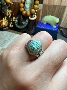 Natural Turquoise Ring 925 Silver Base Set and Adjustable Size 湖北原矿顶瓷绿松石一念之间戒指活口 - Picture 1 of 8