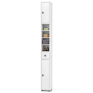 Tall Slim Bathroom Storage Cabinet Linen Tower w/Adjustable Shelves & Drawer - Picture 1 of 11