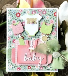 Metal Cutting Dies New Baby Boy Girl Bottle Bib Bag LARGE Shower Card Making - Picture 1 of 6