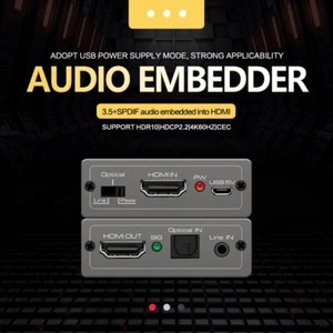 optical 3.5mm to hdmi audio Embedder inserter Adapter synth Video mixer 4K 60Hz - Picture 1 of 14