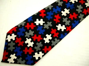 Turnbull & Asser Herren-Krawatte schwarz grau blau rot Puzzleteile 57 - Bild 1 von 5