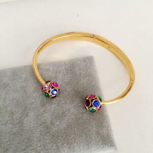 NEW Kate Spade Lady Marmalade  Multi Color Gold Pave Ball Hinged Open Cuff 