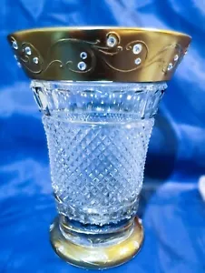 Vetro cristallo di Boemia ceca - Vaso cristallo tagliato 26cm/10" decorato oro e cristallo - Foto 1 di 5