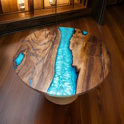 Made To Order Blue Epoxy Resin Console Bar Desk Top Cafeteria & Furniture Decors - Image 1 of 4