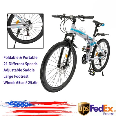 26" Folding Mountain Bike 21 Speed Men Bikes MTB Bicycle School Dual Disc Brake - Image 1 of 4