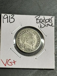 Moneda de diez centavos de plata de peluquero P 1913 bonita en muy buena condición mejor fecha (Raw14078) - Imagen 1 de 2