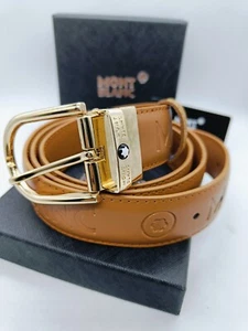 Fantastic Montblanc Brown Leather Gold Black Beckel 44 Inch Length - Picture 1 of 11