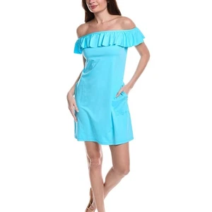 Vestido Tommy Bahama Perla Fuera del Hombro Volantes en Azul - L - Imagen 1 de 7