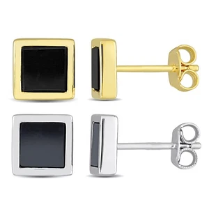 Amour Men's 2-Piece Set 2ct Black Onyx and Hematite Square Stud Earrings in - Picture 1 of 8
