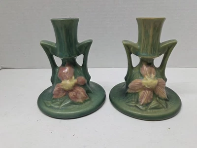 Set 1944 Roseville Keramik Clematis Kerzenständer 1159-4 1/2"  - Bild 1 von 3