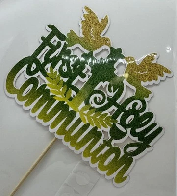 First Holy communion- Cake Topper- With Cross/Birds Design - Image 1 of 2