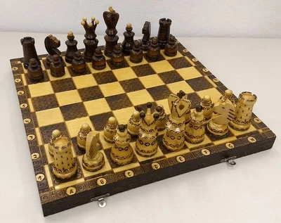 Vintage Wood Polish Ambasador Chess Set ~ 4 1/2" King  ~ 16" x 16" Folding Board - Image 1 of 4