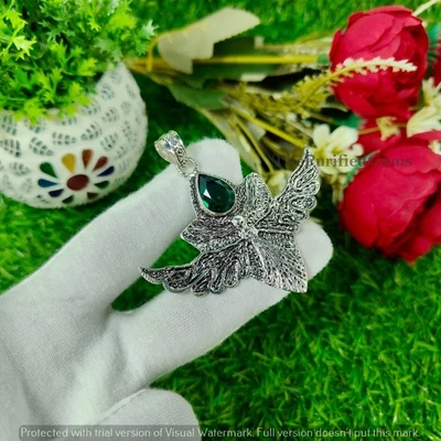 Colgante de plata de ley 925 con ala de ángel de diopsido cromado\joyería hecha a mano\Regalo Foto 1 de 4