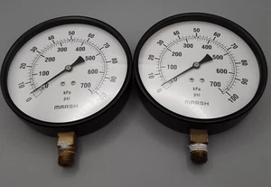 2 Marsh Instrument Company Manometer 4,5" 100 PSI sehr groß STEAMPUNK - Bild 1 von 10