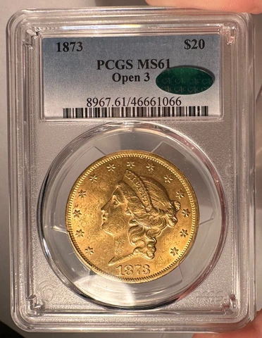 1873 $20 PCGS MS 61 CAC Liberty Gold Double Eagle - Open 3 Cover