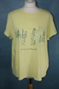 BNWOT SIZE 18 EX M&S YELLOW LINEN BLEND EMBELLISHED FLORAL TOP H101 - Picture 1 of 4