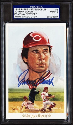 1989 Perez Steele Celebration Johnny Bench Signed Postcard Grade MINT 9 PSADNA - Image 1 of 2