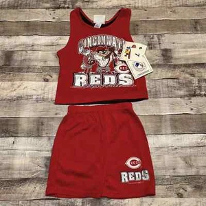 Looney Tunes Tank Top Short Combo Kids Large 7 Red Cincinnati Reds MLB Deadstock - Picture 1 of 18