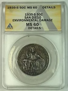 1935-S San Diego Commemorative 50C Half Dollar ANACS MS 60 Detail’s - Picture 1 of 2