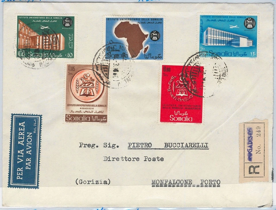 46189 SOMÁLIA - HISTÓRIA POSTAL - CAPA FDC registrada Sc # 236/8 + C8586 1960 - Imagem 1 de 1